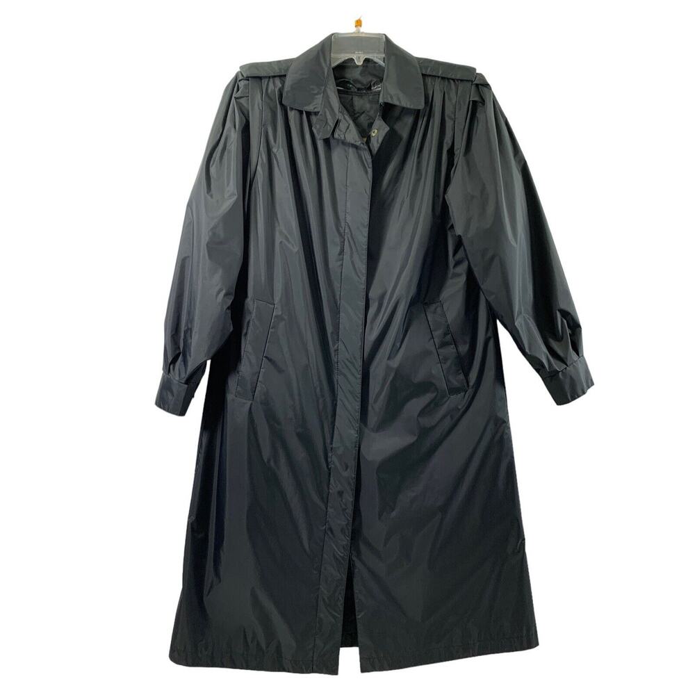 Weather Wise Womens 7/8 Black Raincoat Overcoat Outerwear Vintage‎ Zip Liner